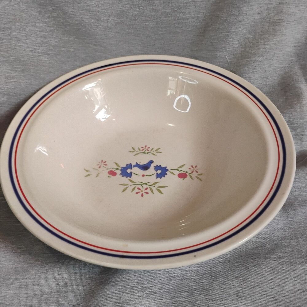 Vtg Newcor Homecoming Stoneware 7" Bowl 90s Cottagecore Bluebird Flower Folk Art - Picture 3 of 11